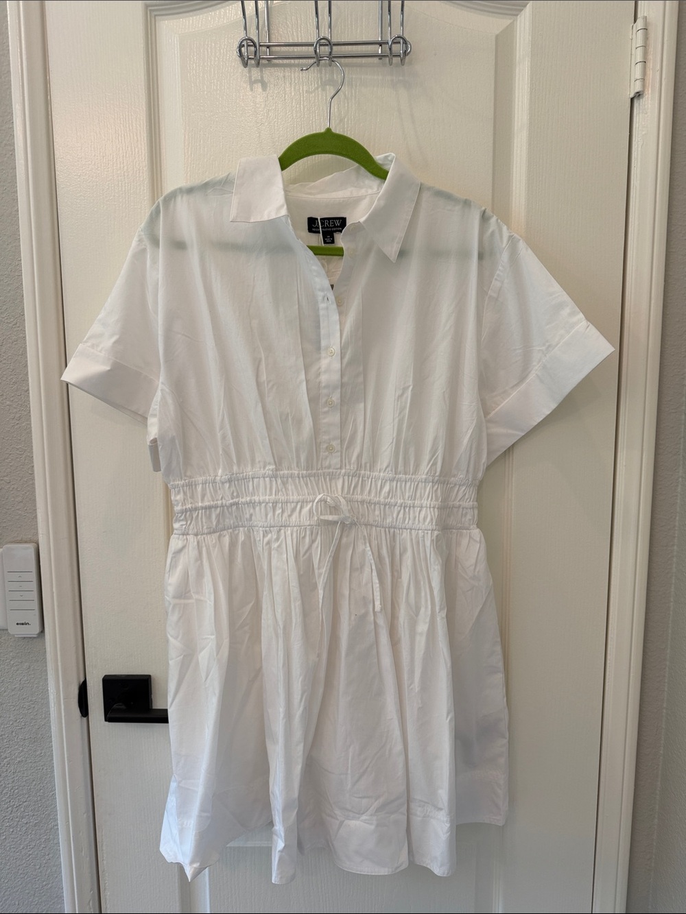 J. Crew White Short-Sleeve Drawstring Cotton Shirt Mini Dress